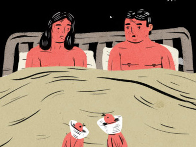 Couple argumentativa bed bird birds couple editorial illustration man woman
