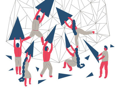 Tactile Dome blue dome illustration people pieces red structure teamwork triangle triangles work working