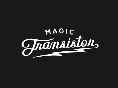 Magic Transistor black clean cursive custom logo script transistor type white
