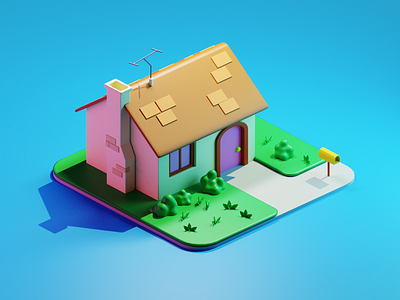 Cartoon House 3d blender blender3d blendercommunity blendercommunityindia cycles house illustration isometricart lowpoly lowpolyart lowpolydesign lowpolygang madewithblender polygonrunway post toon trees