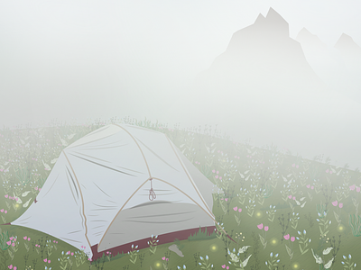 morning in the mountains design illustration vector горы палатка