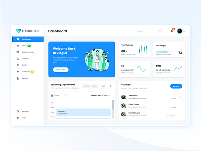 Caduceus - Dental Clinic Management Web App app blue card clean concept design healthcare interface medical minimal ui user experience user inteface ux web webdesign white whitespace
