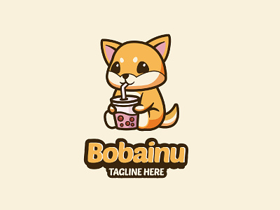 Bobainu animals baby animal boba cute cute animal design dog drink inu logo shiba shibainu