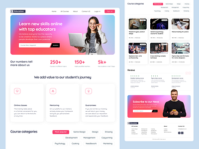 Landing page for Online Courses beautiful landing page block reviews cards on the site gradient home page interface landing landing page landing page design marketing online courses online school smm social media typography ui ux ui design web design website website design