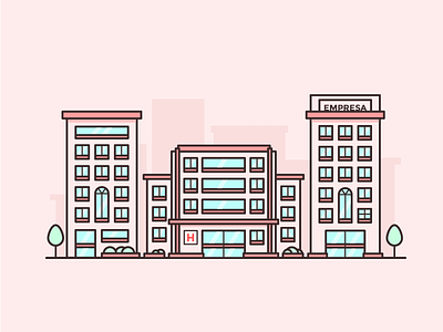 City building city department flat hospital illustration pink street stroke tree vector