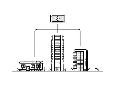 Investing apartment buildings house illustration money stroke trees