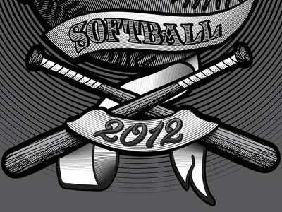 Softball baseball bw design greyscale illustration softball