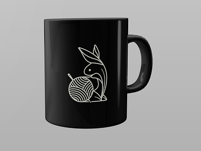 Rabbit and Yarn Lineart Monoline branding design flat graphic design illustration line logo minimal monoline vector
