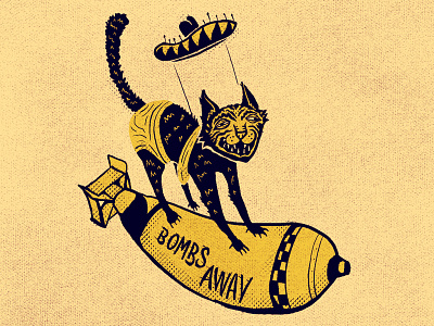 Bombs Away black cat cast grunge hand lettering illustration lettering