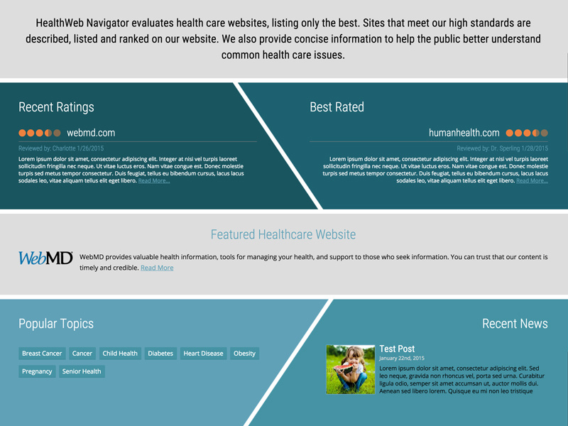 Health Website Ratings health medical listings ratings blue gray wordpress web design wip work in progress