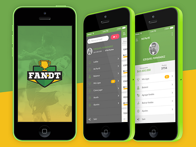 Fantasy Fútbol app design futbol green iphone menu mobile notifications profile ui ux yellow