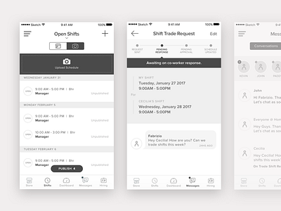 App Schedule Wireframes