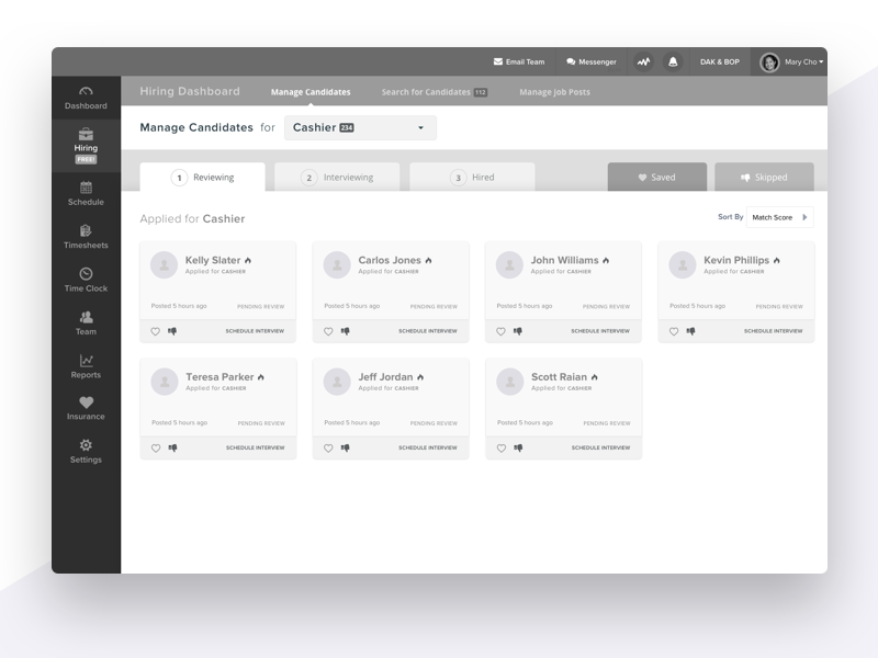 Hiring wireframe