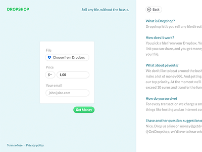 Dropshop – WIP design dropbox dropshop file money sell upload