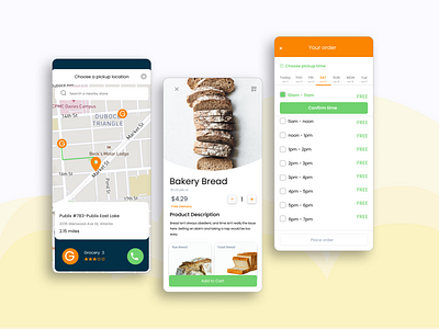 Grocery - nearby store & choosing delivery time adding food app case study checking out delivery time design figma grocery grocery app mobile app design nearby store online shopping shopping app ui ux