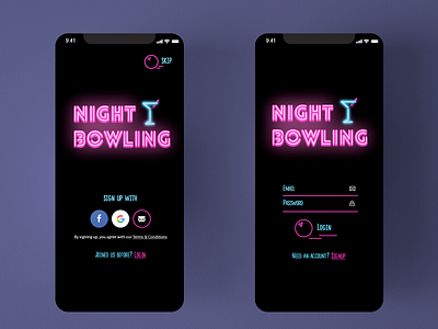 Neon Bowling Signup & Login Page - DailyUI001