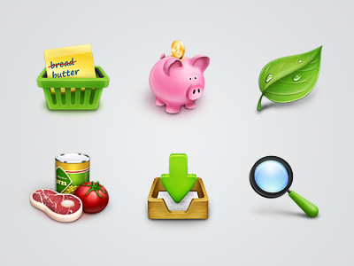 Icons Set basket icon icons inbox leaf magnifying pantry pig piggy search set shop