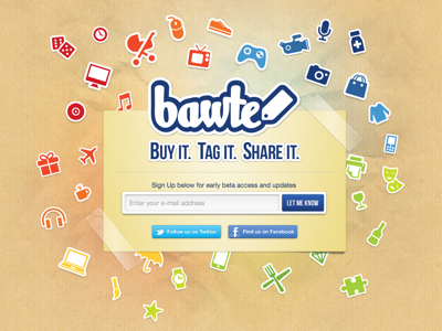Bawte Coming Soon badges button colorful coming soon facebook tape twitter web design