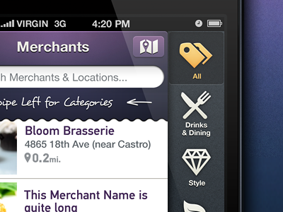 Exploring categories menu... app application categories filter icons ios iphone menu mobile swipe ui