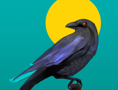 crow bird crow digital painting digital portrait digitalart flatdesign illustration night photoshop