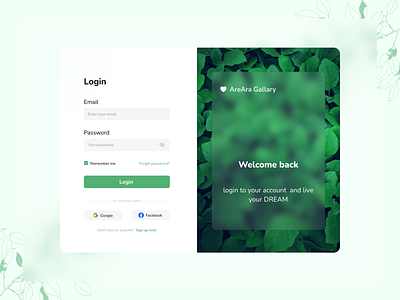 Login Page account app company design email glass green leaf log in log out login password profile register sign in sign up signin ui ux web