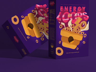Energy Loops Cereal Packaging Design branding cereal design flat food illustration logo packaging packaging design pink purple yellow