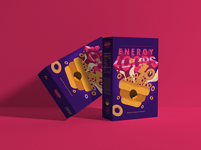 Energy Loops Cereal Packaging Design brand branding cereal colorful design flat food illustration logo mockups packaging packaging design purple vector vector illustration yellow