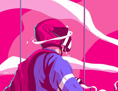 Afternoon Stroll (Digital Art) aesthetic artwork character concept art cyberpunk digital art digital drawing environment illustration motorbike neon pink purple riding smoke street vaporwave