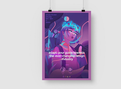 Poster for Webinar entitled "Adapt" aesthetic anime branding concept art cyberpunk digital art environment fictional illustration purple