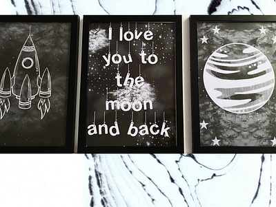 I love you to the moon and back set of three | frames available childrens illustration decor design illustration inspired print prints wall art