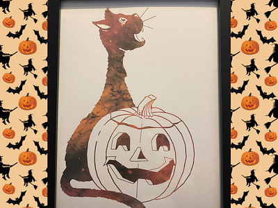 Halloween cat and pumpkin print | frame options available