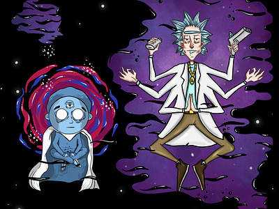 Rick and Morty Collab astral projection collaboration digital art digital drawing digital illustration digital painting digitalart fanart illustrator rick and morty rick and morty fan art rick sanchez rickandmorty space