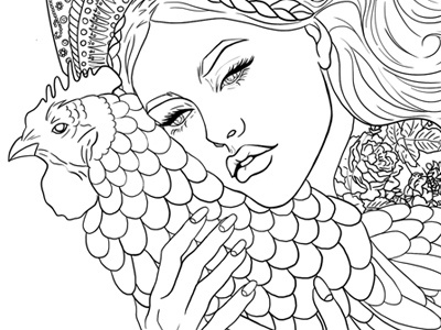 Ennui Lineart girl illustration lineart rooster russian