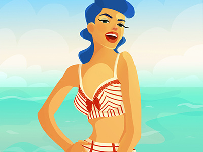 Pinup summer girl illustration pinup sea summer sun