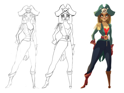 Captain process girl illustration pirate skull