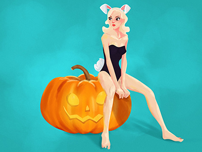 Pumkin And Bunny bunny girl halloween illustration pumkin sketch