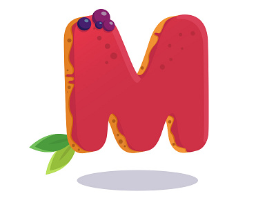 Sweet M berries cake cookie illustration letter sweet