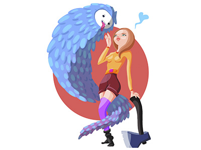 Woodcutter ax cartoon feather girl illustration spirit wood