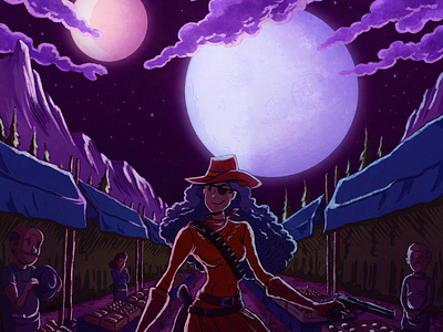 Night Bazaar bounty hunter carrot ilustration moonlight procreate red dress sadi karasahinoglu