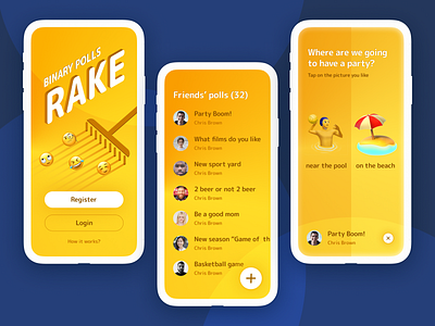 Binary polls "Rake" app concept concept emoji figma polls ui vote