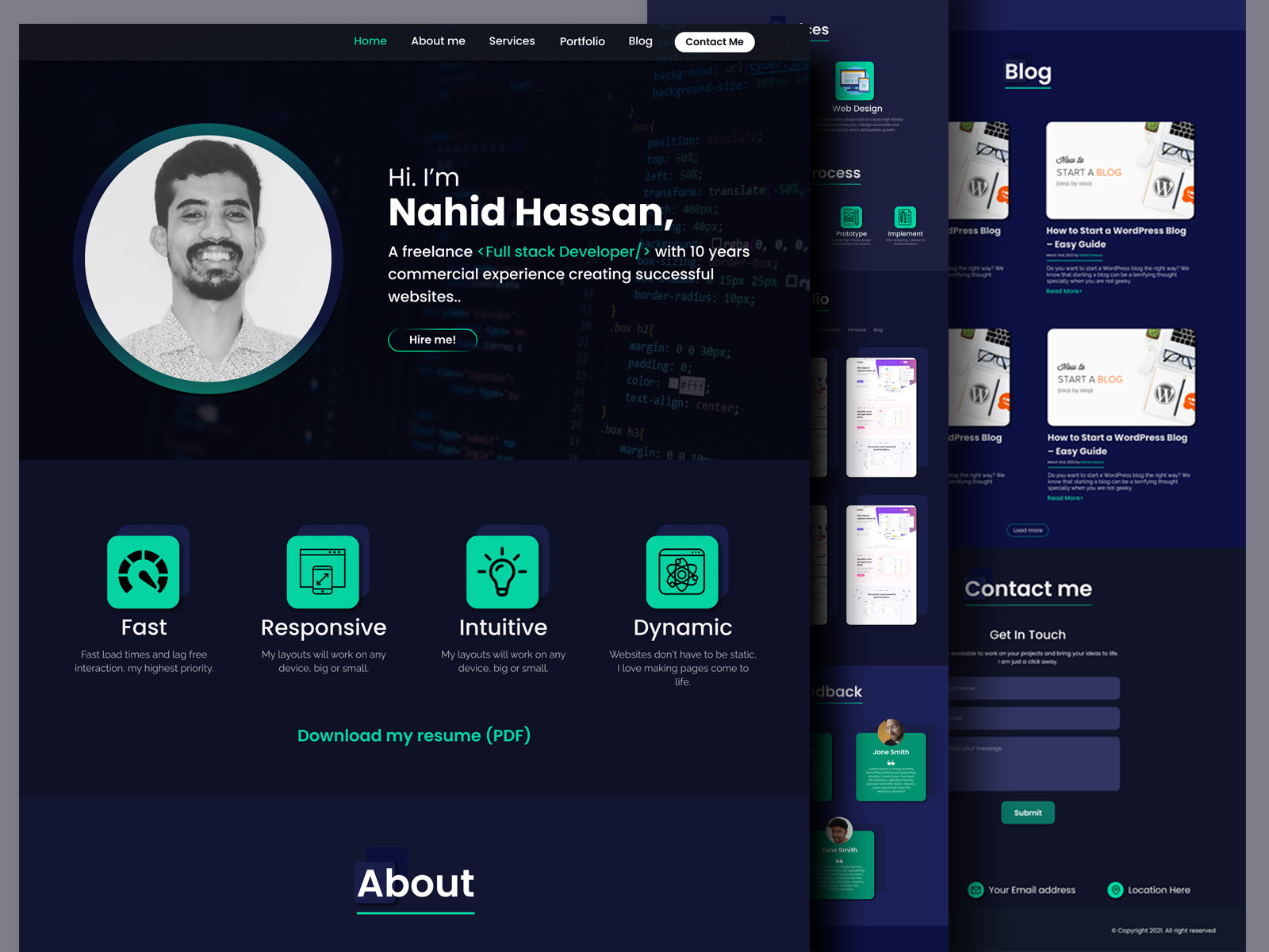 Personal portfolio website for web developer by Shamim Ahsan on Dribbble