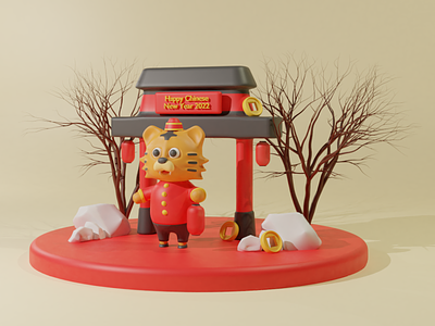 Cutie 3D Tiger Illustration - Chinese New Year 2022 3d 3d character 3dillustration animation chibi chinese new year cutie graphic design illustration lunar lunar new year motion graphics tiger tiger cartoon ui