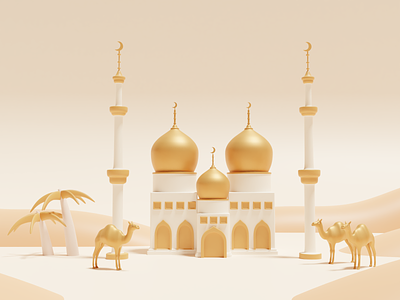 3D Mosque in The Desert Illustration - Isra' Mi'raj 3d 3d character 3dillustration building camel desert design graphic design illustration isra miraj mosque
