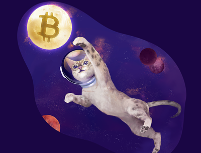 Amazing cat reaching for the unknown [financial structures] bitcoin cat cosmos cryptography decentralized digital currency fluffy helmet illustration mining moon paw planets space spacesuit stars