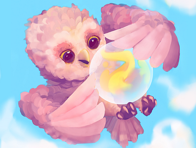Tiny owly magic feather fireball flying game illustration magic mobile owl pink tiny wisard