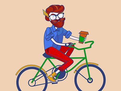 Beardy fan of Flash barber beard bicycle bike coffee converse delivery fan fast flash hipster illustration