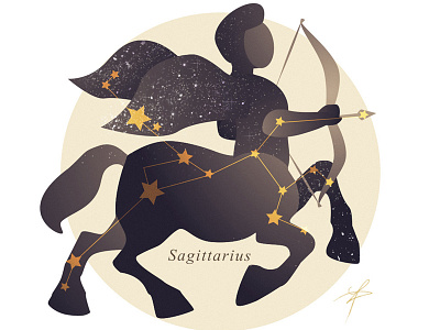 Sagittarius bow centaur constellation graphic illustration retro sagittarius space stars zodiac