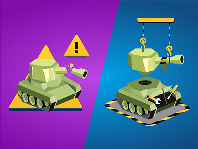 Broken tank vs tank repair android broken cartoon game illustration ios mobile repair shop tank ui