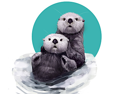 Otters animals cute fur illustration otters river swim