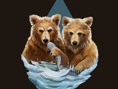 Badass FisherBears animals badass bear digital fish illustration serious water wildlife